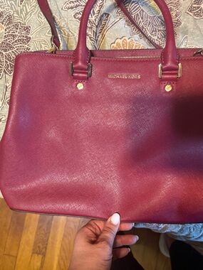 Michael Kors Wine Saffiano Leather Tote with Gold Hardware